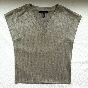 White House Black Market Metallic Knit V-Neck Top